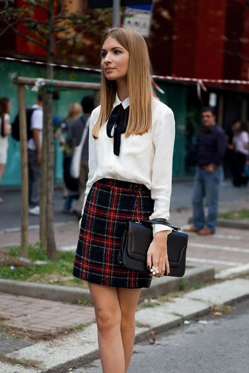 sharp plaids and pleats match well with the right top